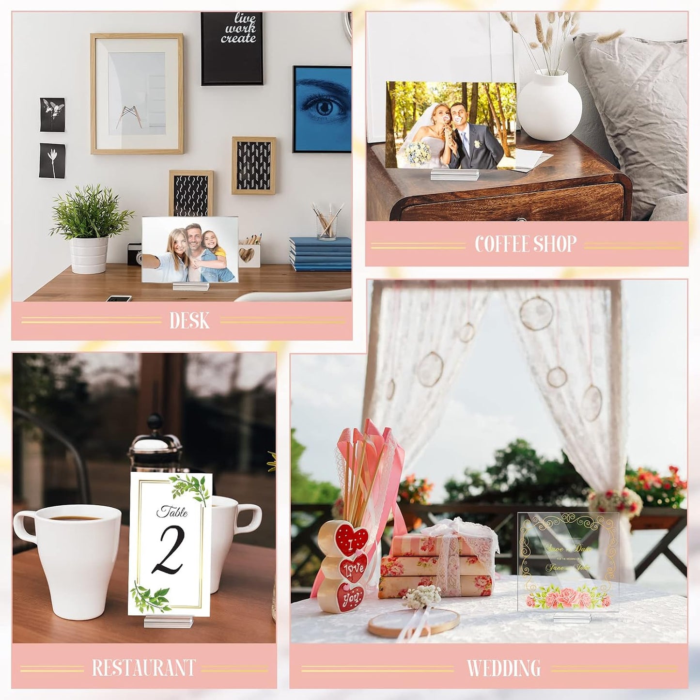 Roowest 100 Pcs Wedding Acrylic Place Card Holders Gifts Clear Table Number Holders 2 Inch Place Stands Acrylic Display