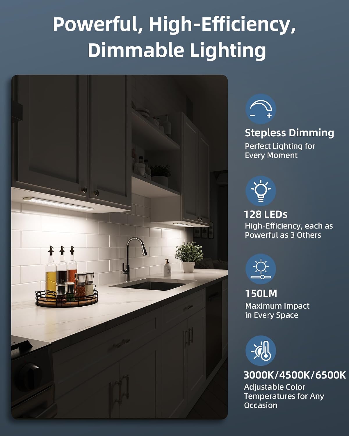 17" Under Cabinet Lights, Motion Sensor Light, Wireless Closet Lights, 3 Color Temps, 4000mAh Rechargeable, Magnetic