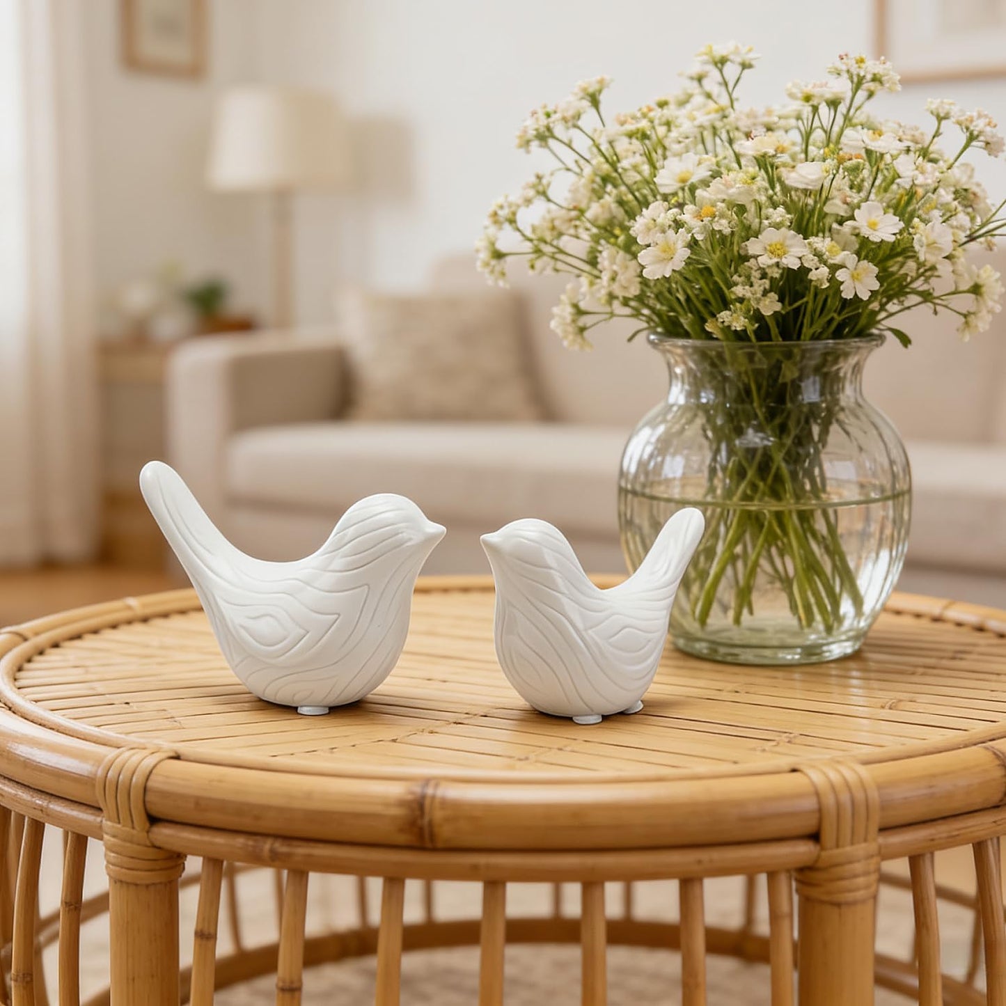 Small Ceramic Birds Statue / White / Set of 2