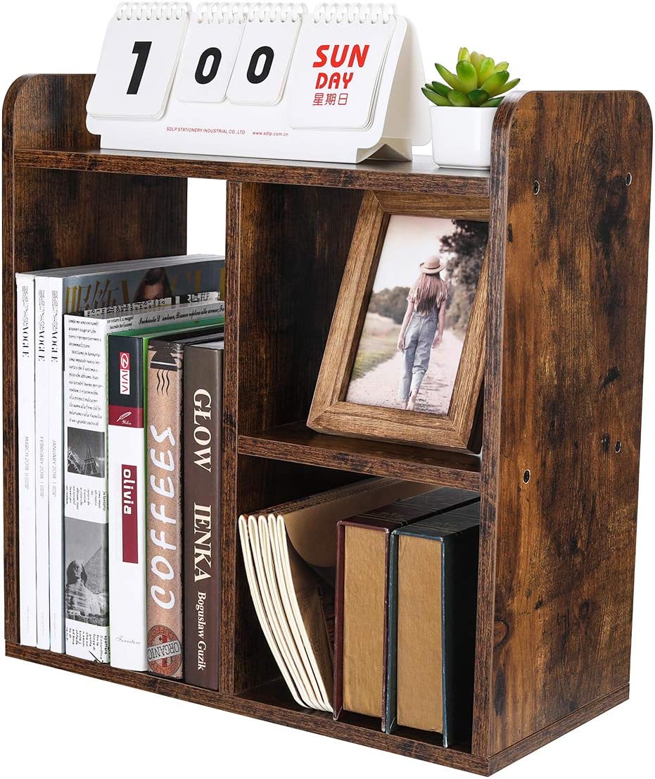 Desktop Shelf Freestanding Wood Small Bookshelf Desk Supplies Organizers and Accessories Storage Display Rack Office