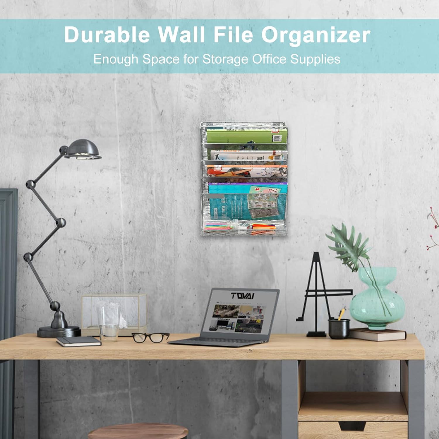EasyPAG 5 Tier Wall File Holder, Mesh Hanging Folder Organizer with Classify Label, Versatile Desk File Holder