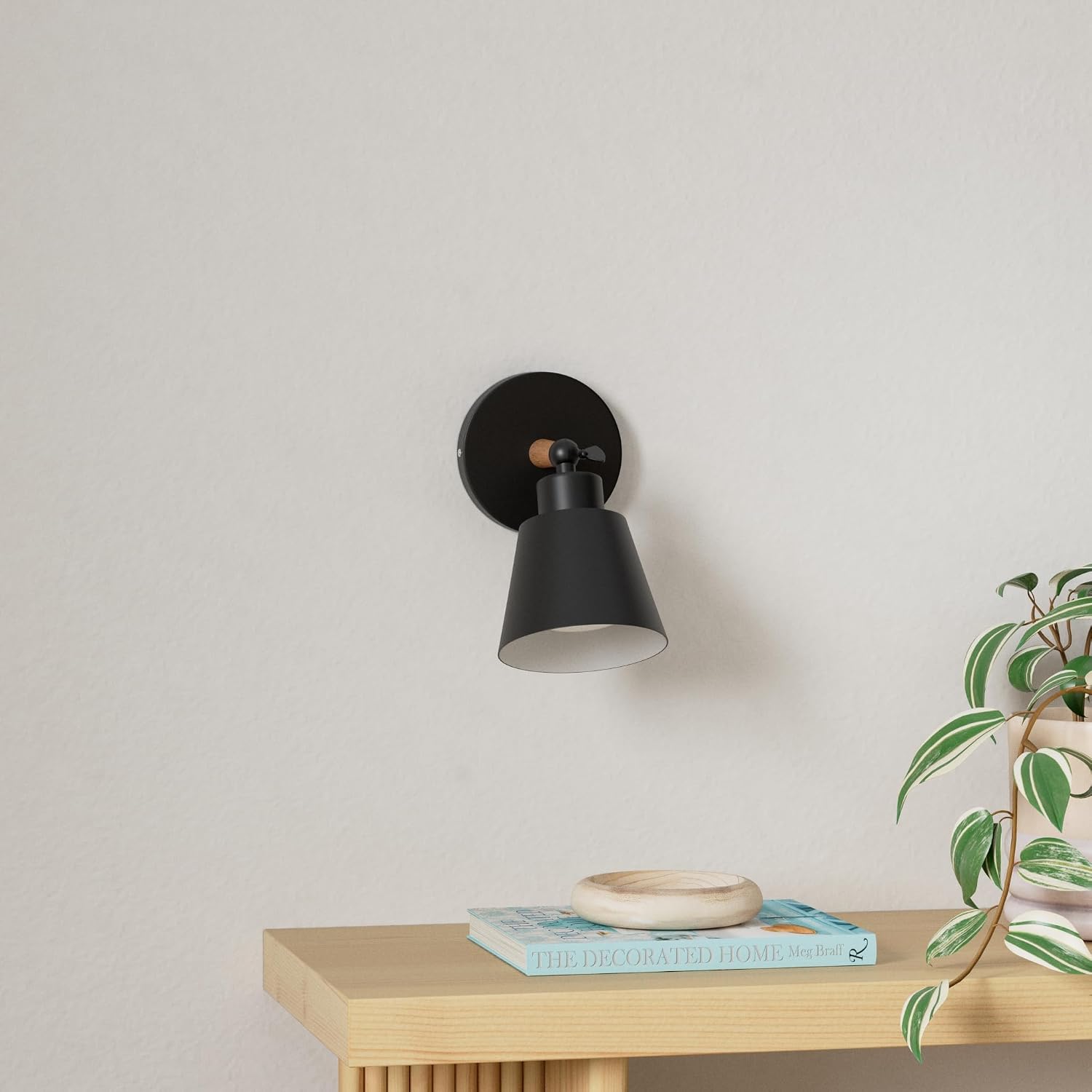 Black Battery Operated Wall Sconce Set of Two, Easy to Install Wireless Lights for Wall, Remote Control Dimmable LED