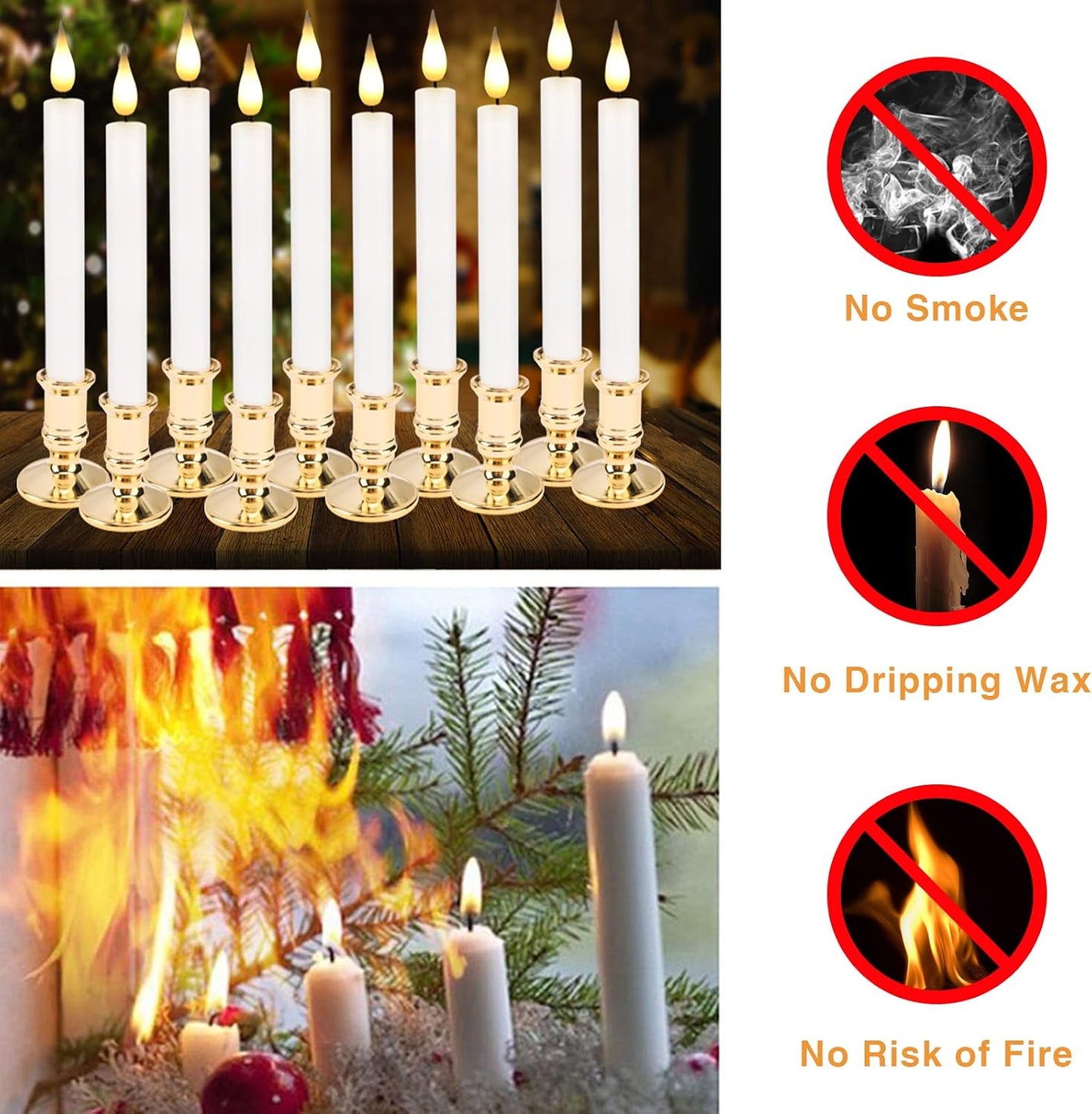 Flameless Window Candles with Remote Timer 10 PCS Battery Operated LED Flickering Taper Candle Lights with Removable