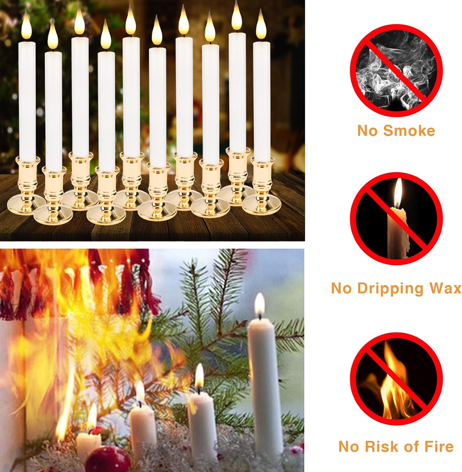 Flameless Window Candles with Remote Timer 10 PCS Battery Operated LED Flickering Taper Candle Lights with Removable