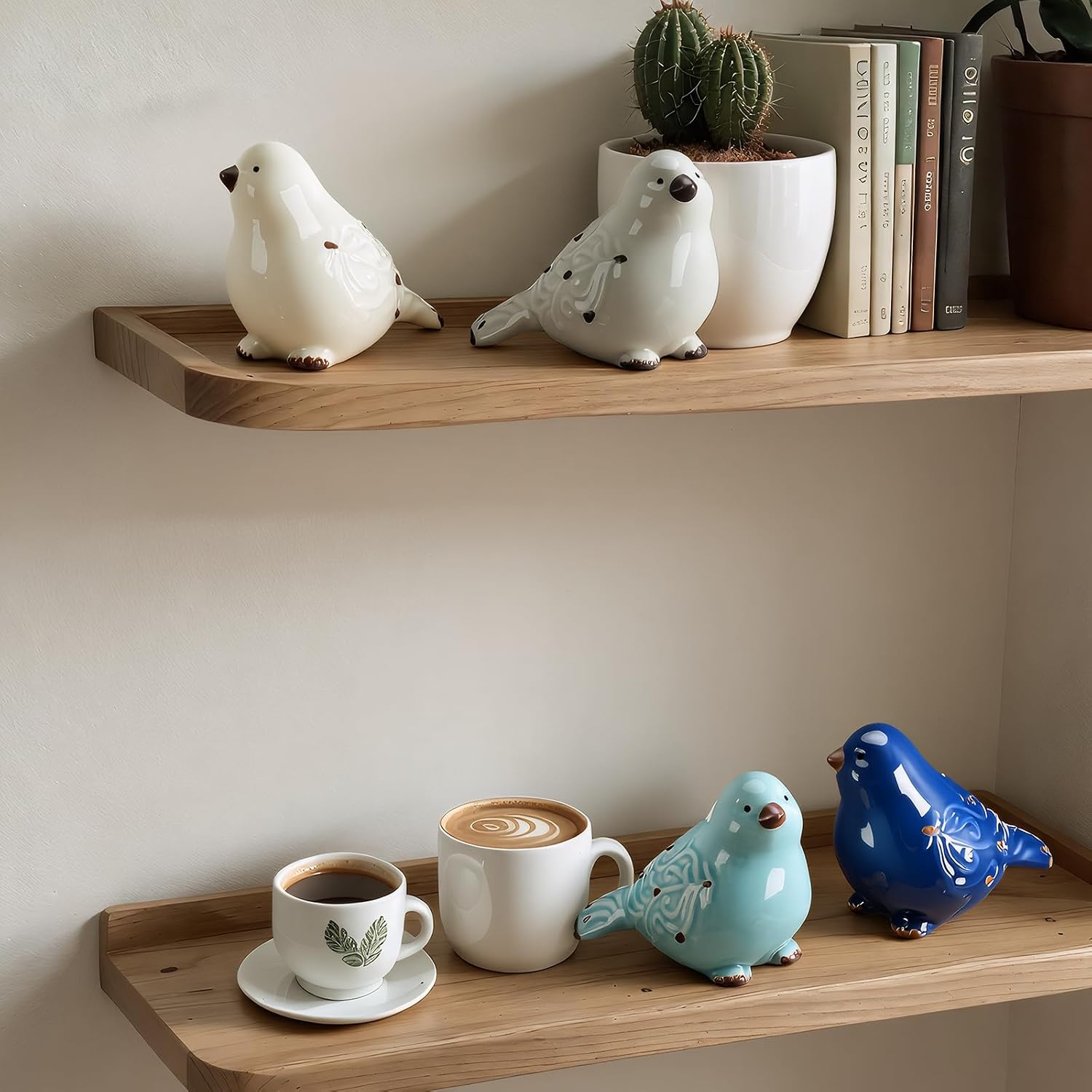 Distressed Finish Ceramic Birds Figurines Home Decor Christmas Bird Tabletop Figurine / Set of 4