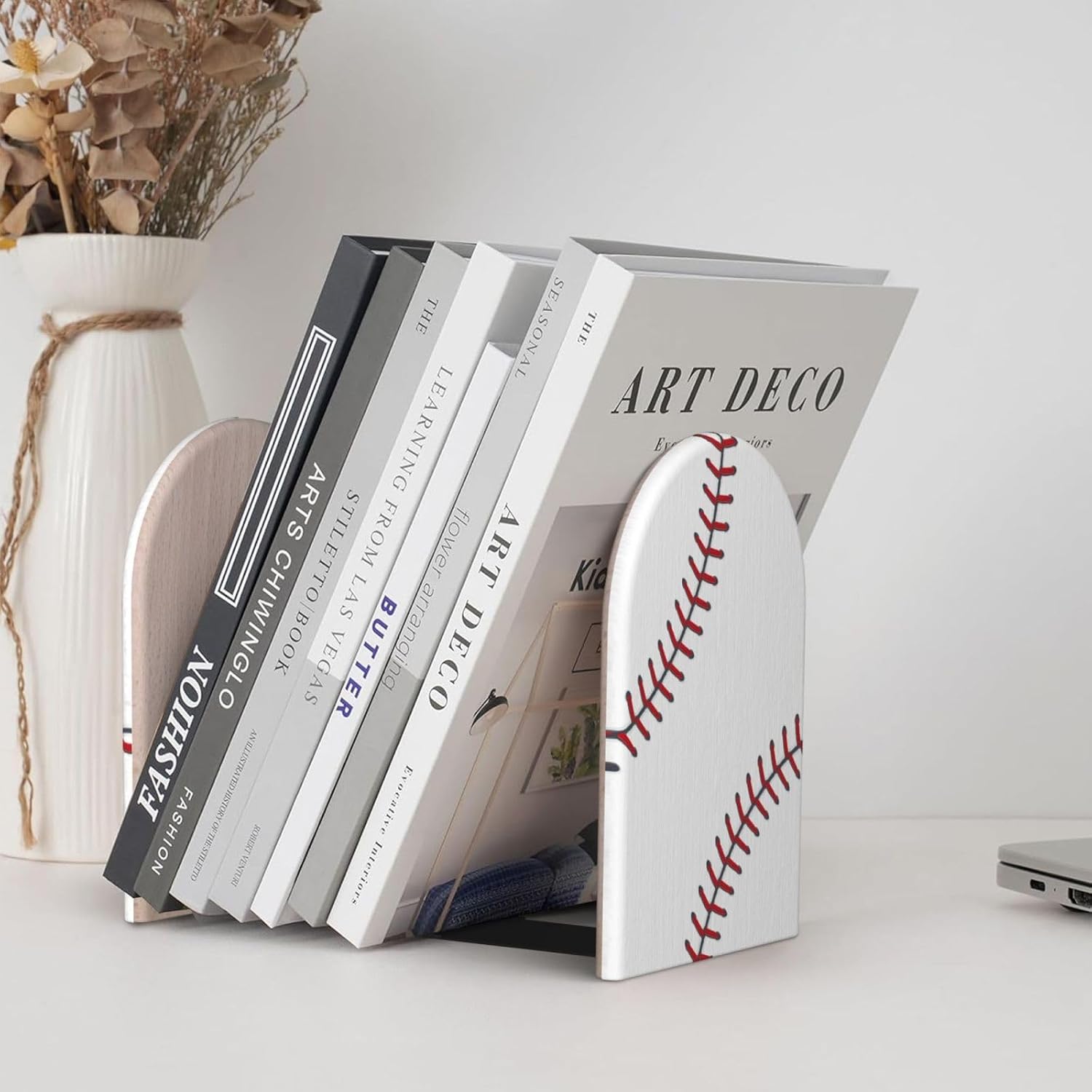 Baseball Wood Bookends Stands Decorative Non-Slip Book Organizers / Sbl-001