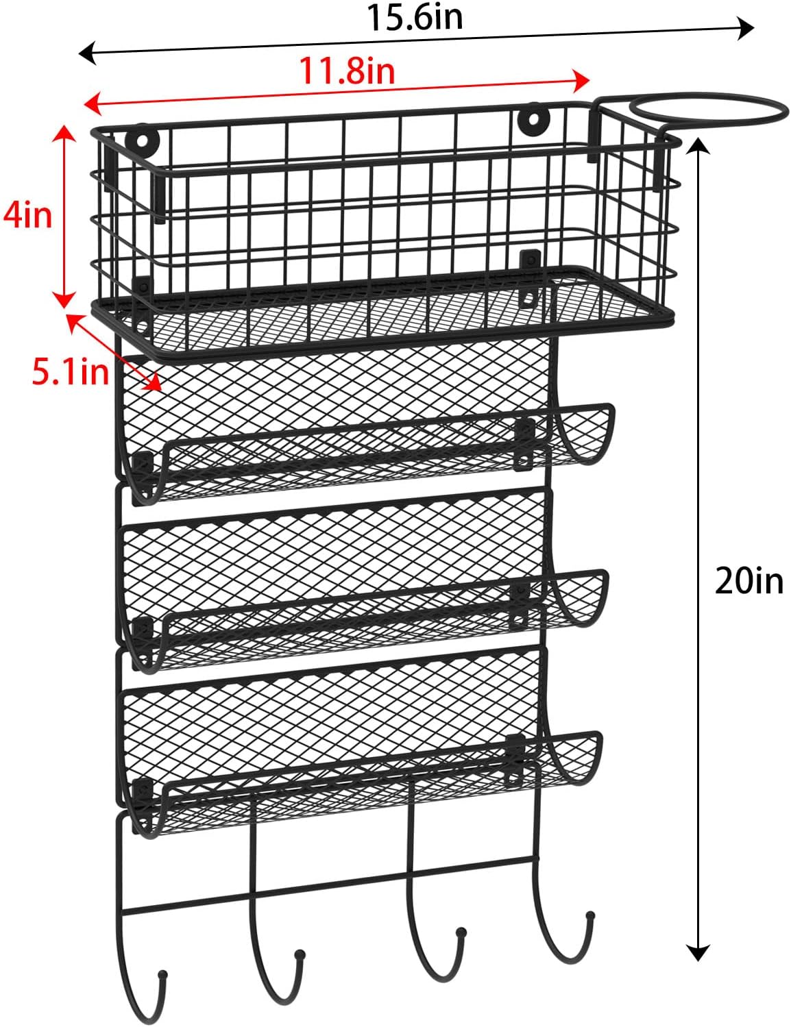 Wall-Mounted Hair Dryer Holder Styling Tool Organizer 4-Shelf Storage Wire Basket with Hook Heat Safe Rack for