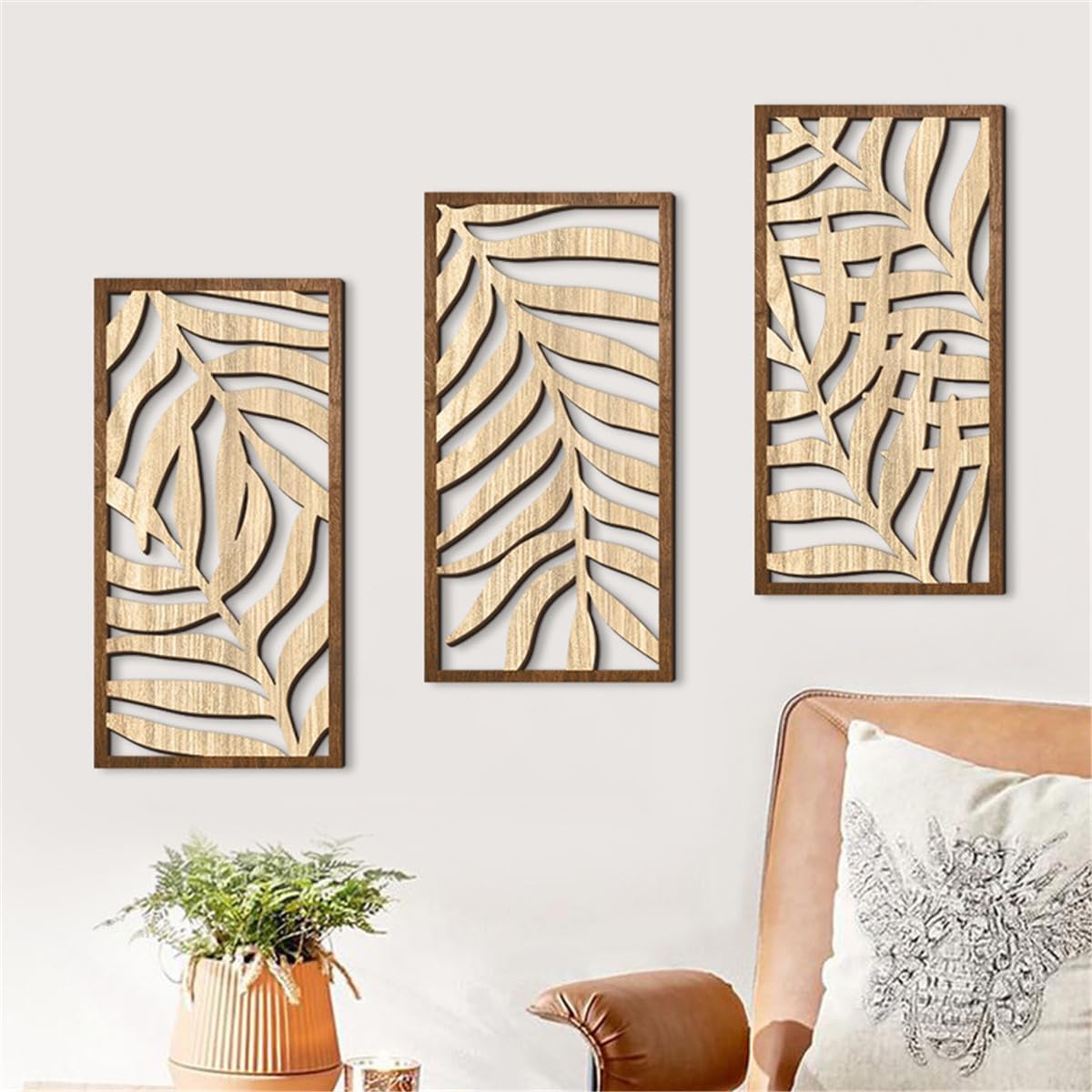 Tropical Leaf Wood Wall Art Decor / C / Set of 3