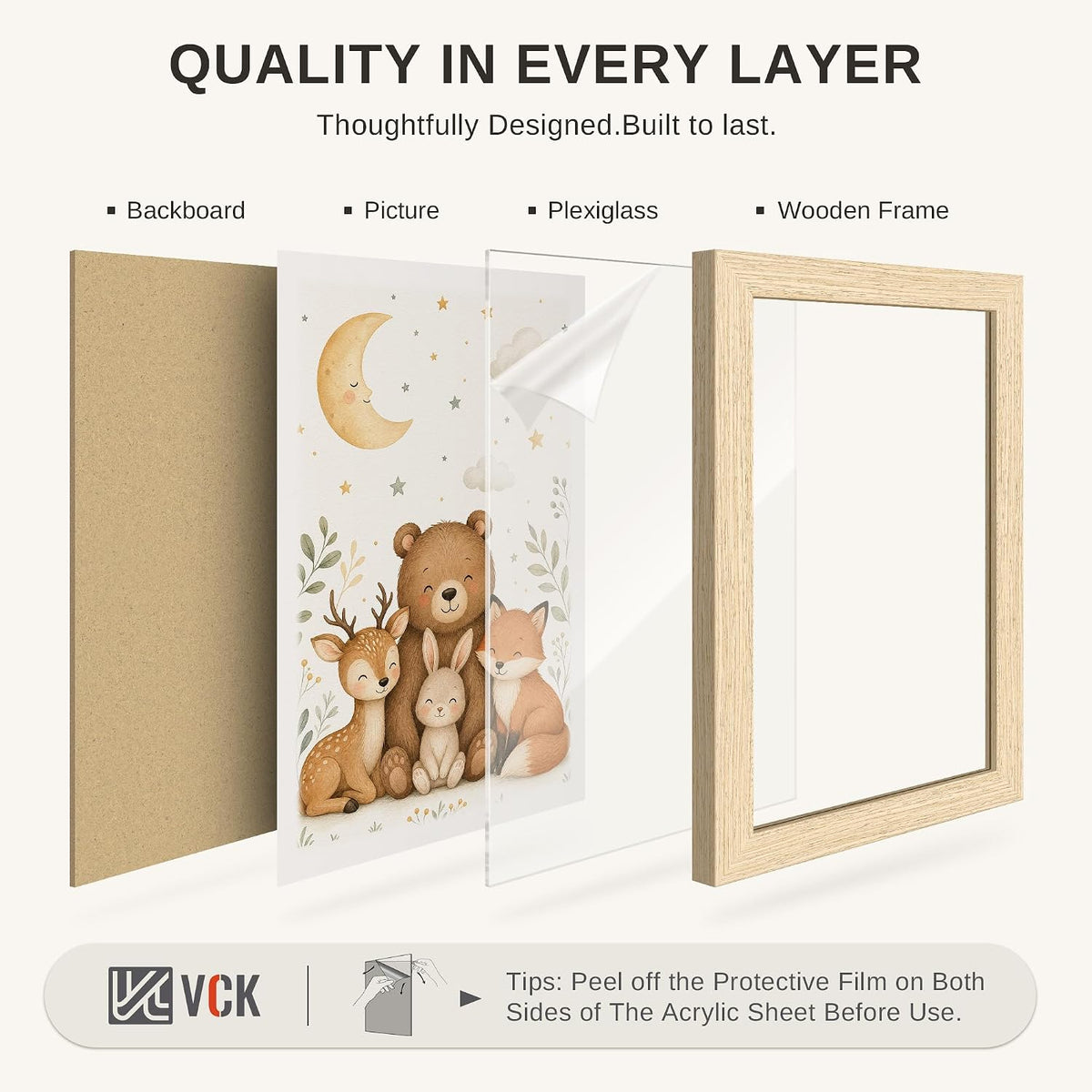 VCK 18x24 Poster Frames Set of 3, Natural Oak Woodgrain, Wall Hanging | Wide Border, Exclusive Woodgrain, Shatterproof