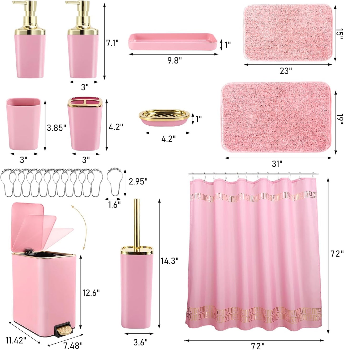 XLHOMO Bathroom Sets with Shower Curtain and Rugs Bathroom Accessories Set Pink Bathroom Set,Shower Curtain Set with