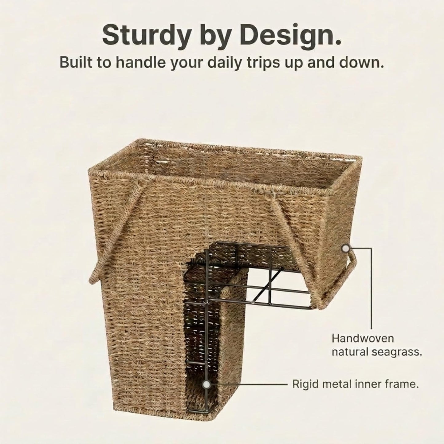 Wicker Stair Basket / Seagrass and Corn Husk / Natural