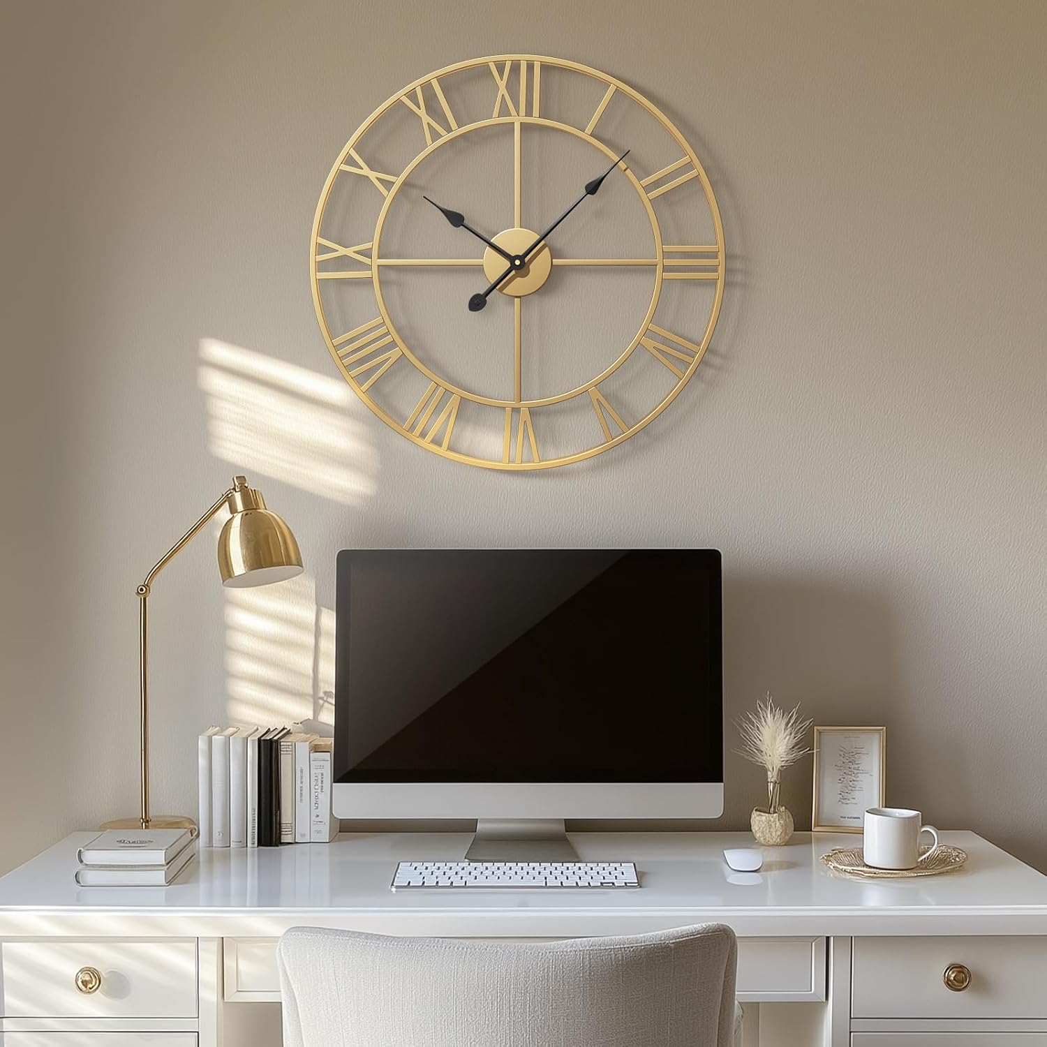 Cuspin 24 Inch Large Gold Wall Clock Decorative Wall Clocks for Living Room | Battery operated, Silent non ticking