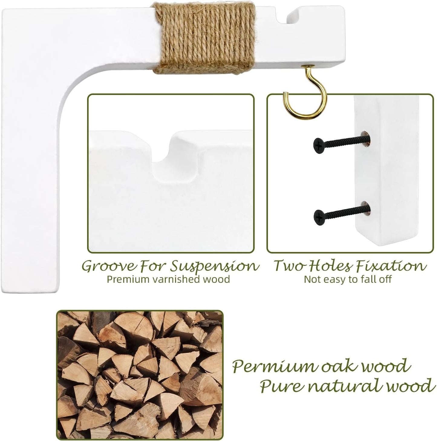 Farmhouse Wooden Hanging Basket Wall Hooks / White / Set of 2