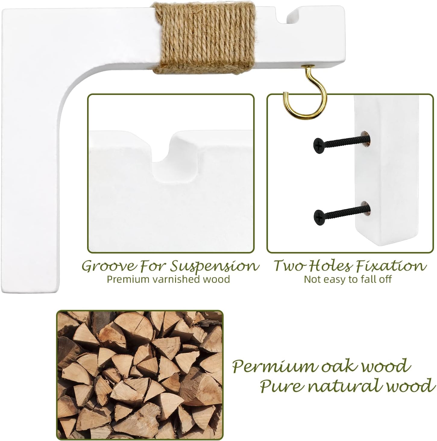 Farmhouse Wooden Hanging Basket Wall Hooks / White / Set of 2