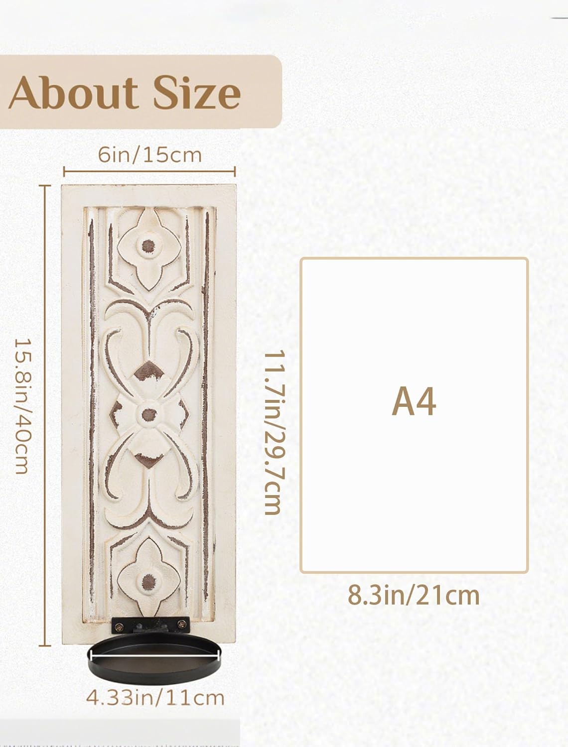 Rustic Candle Sconces Wall Decor / Distressed White / 15.8"H x 6"lx4.33"w / Set of 2