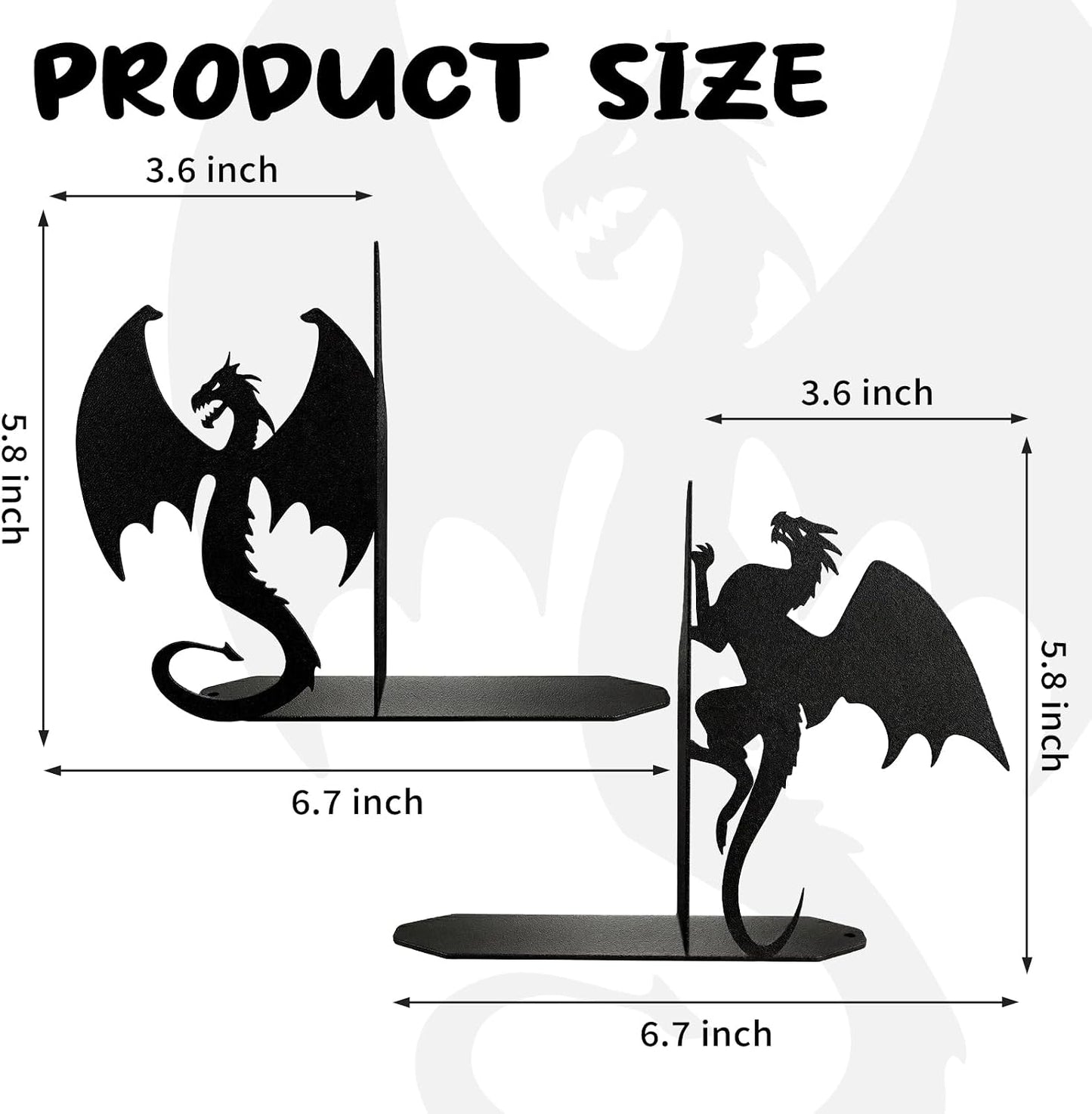 Dragon Bookends Decorative Metal Book Ends / Black Dragon