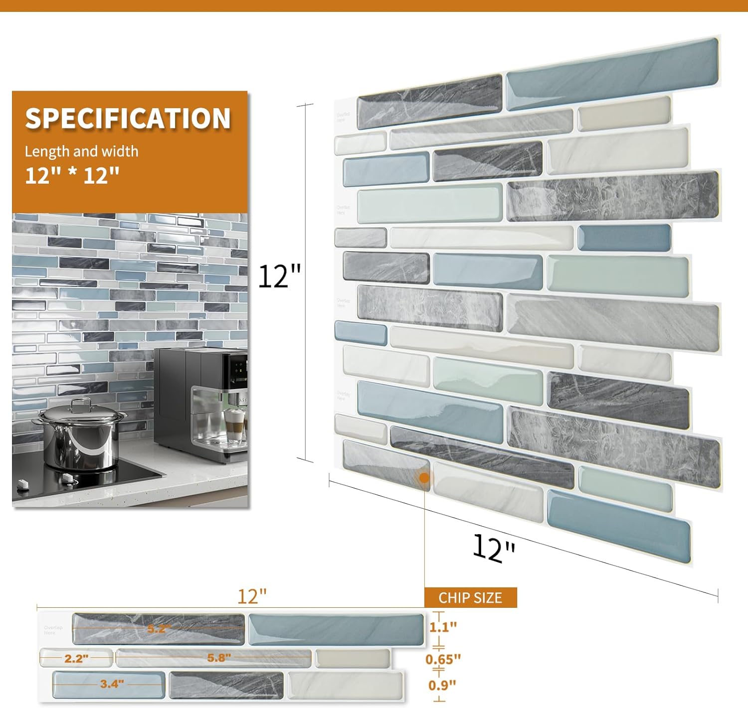 Back Splash Stick On Tiles / Blue