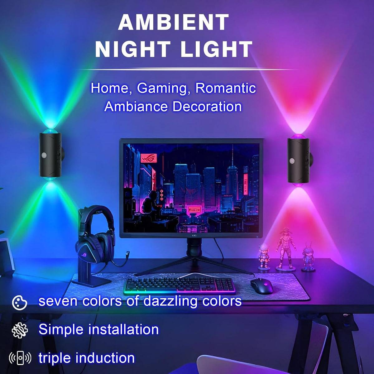 Rechargeable Motion Sensor Night Light, Magnetic RGB Wall Sconces 2 Pack | 7 Color Motion Sensor Light Indoor, 1500mAh