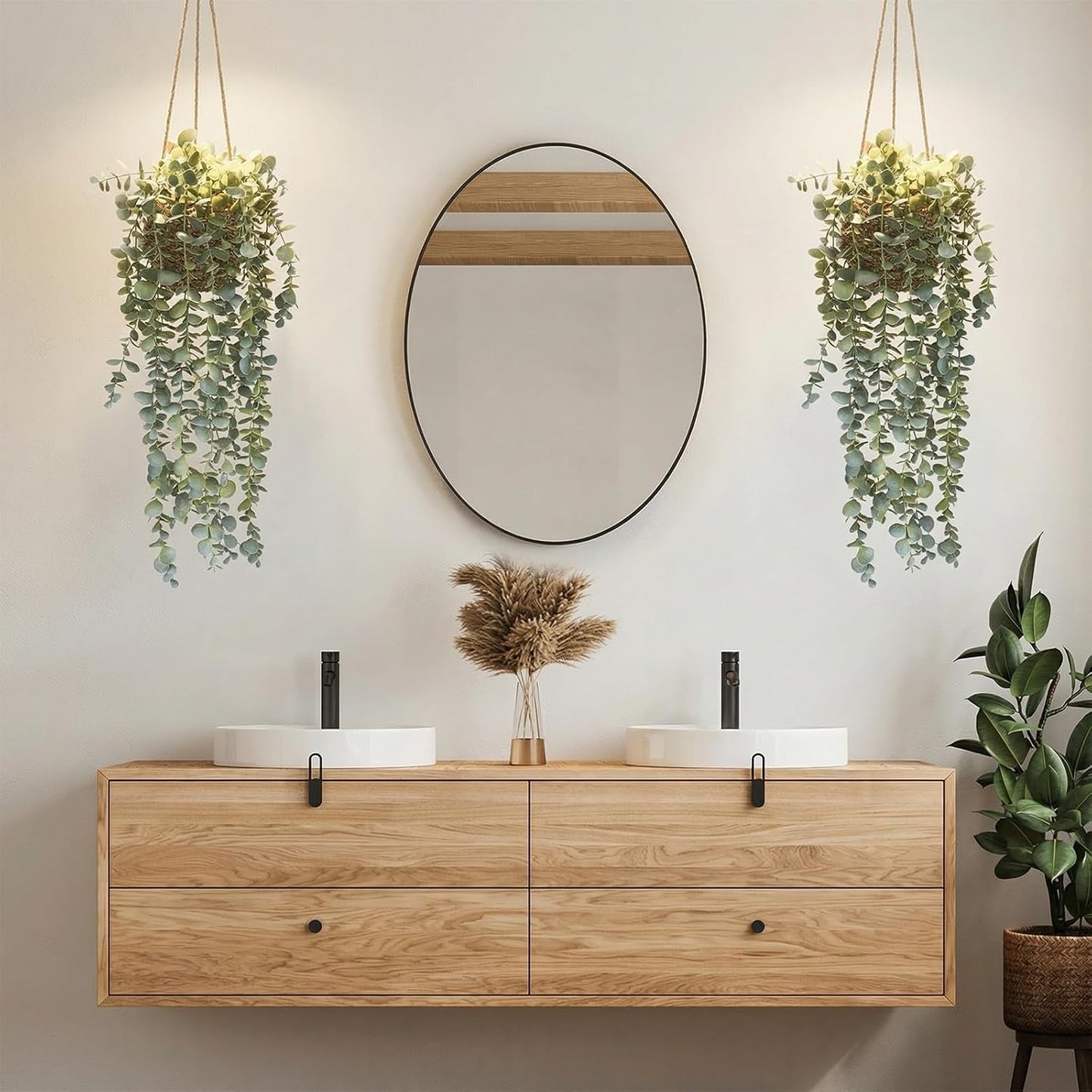 Artificial Hanging Plants in Woven Basket / Full