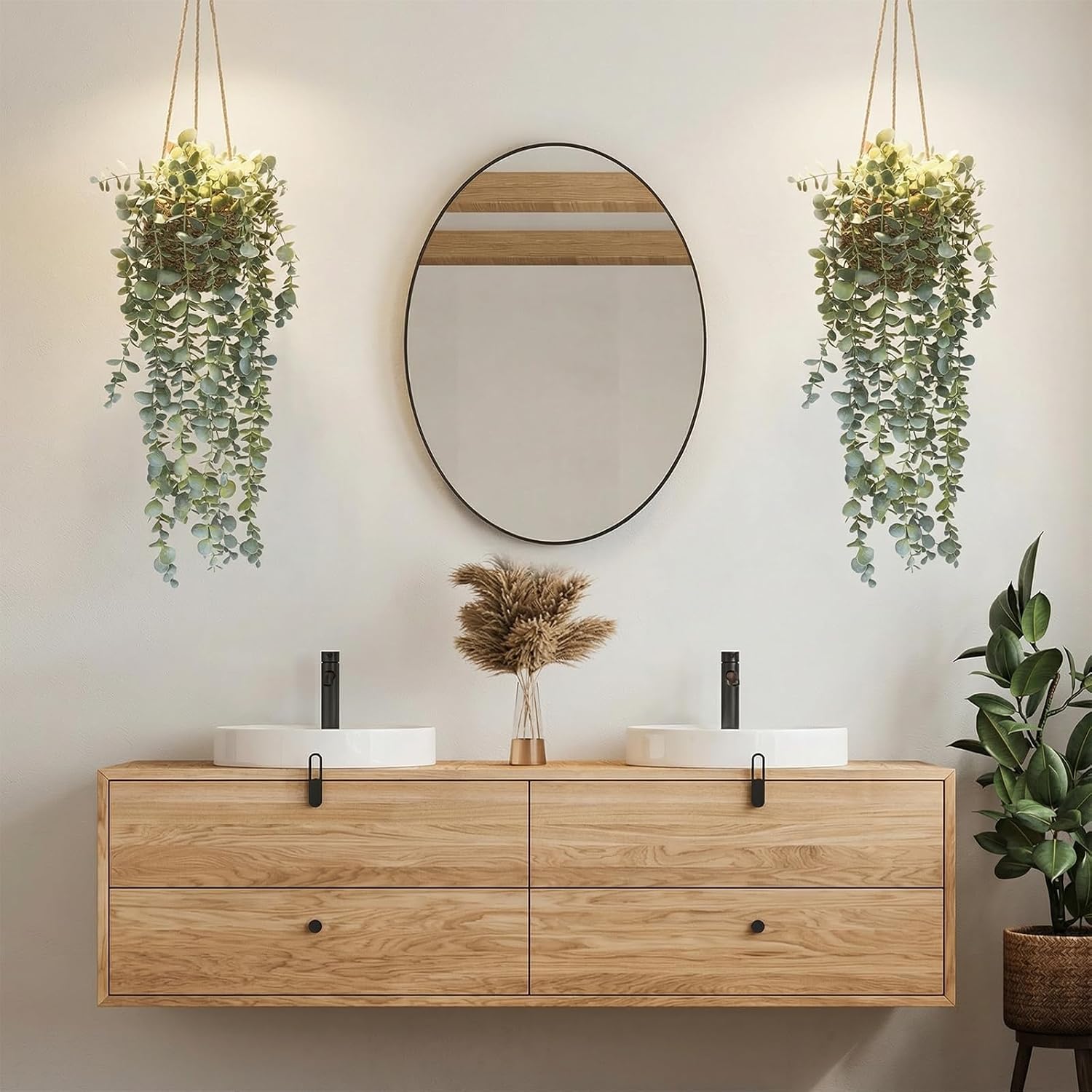 Artificial Hanging Plants in Woven Basket / Full