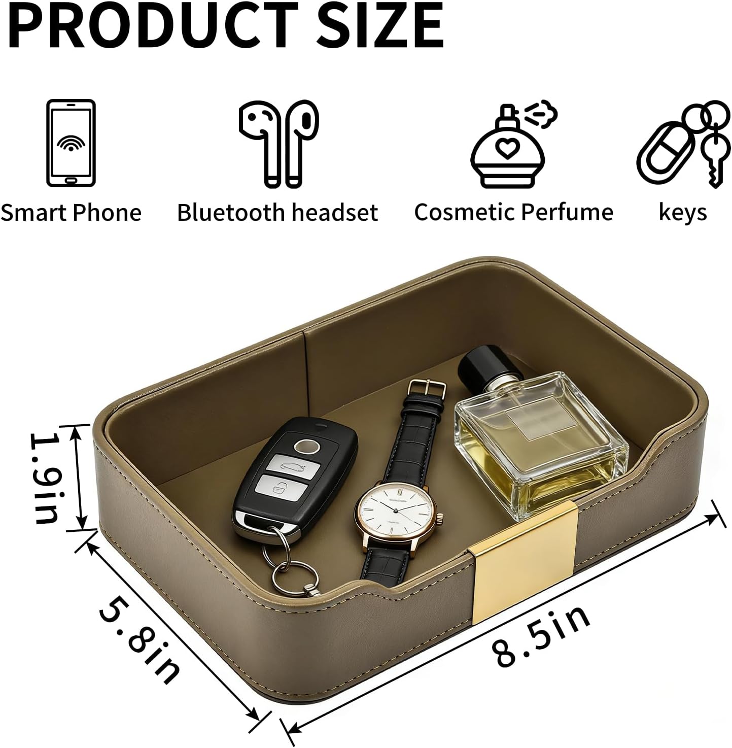 Leather Valet Tray Desktop Storage Organizer / 8.5 x 5.8 x 1.9 / Olive Green