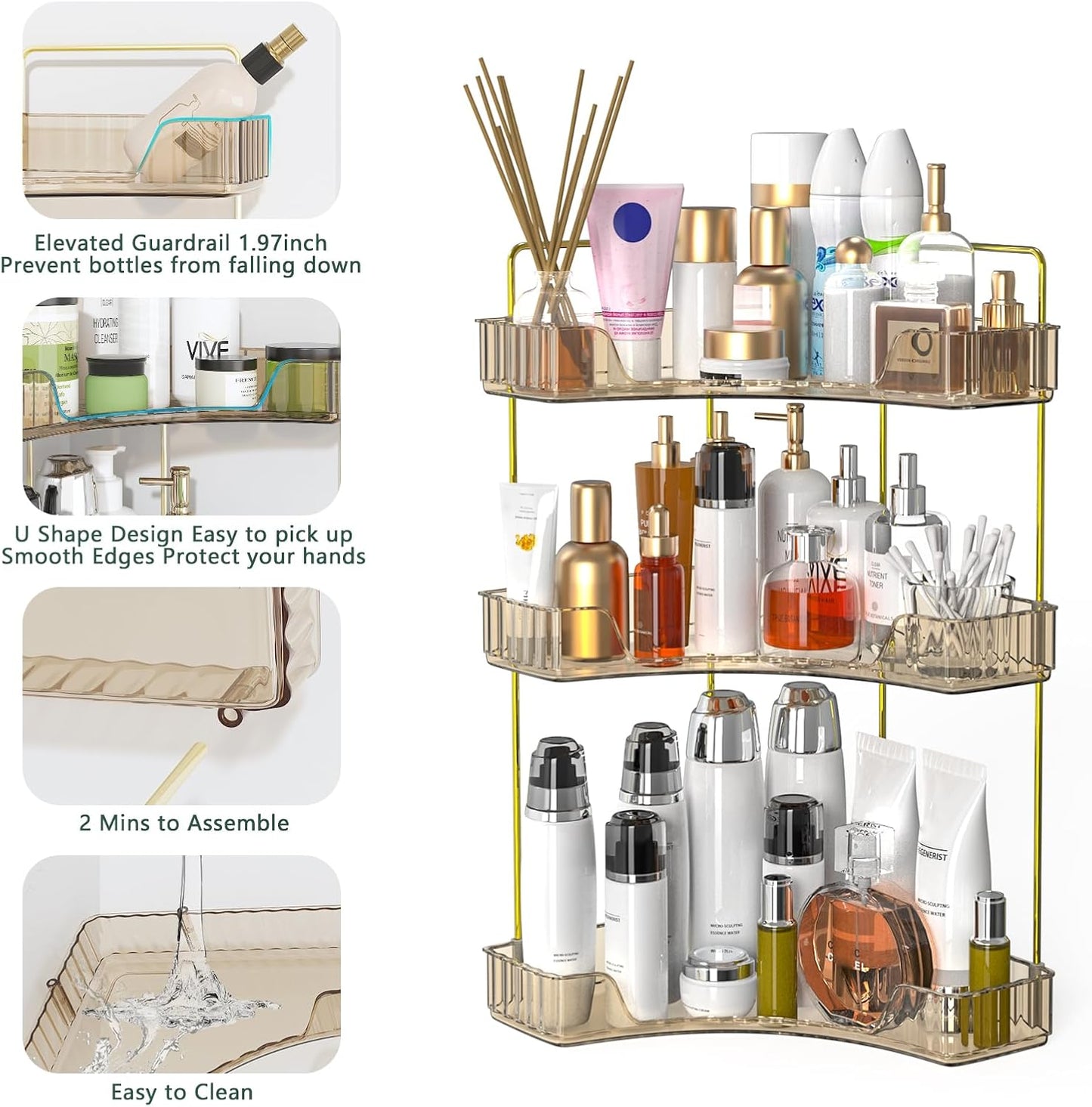 Webetop 3 Tier Corner Bathroom Organizer Countertop for Skincare & Dresser | Multi-Purpose For Toiletries/Perfume, Easy