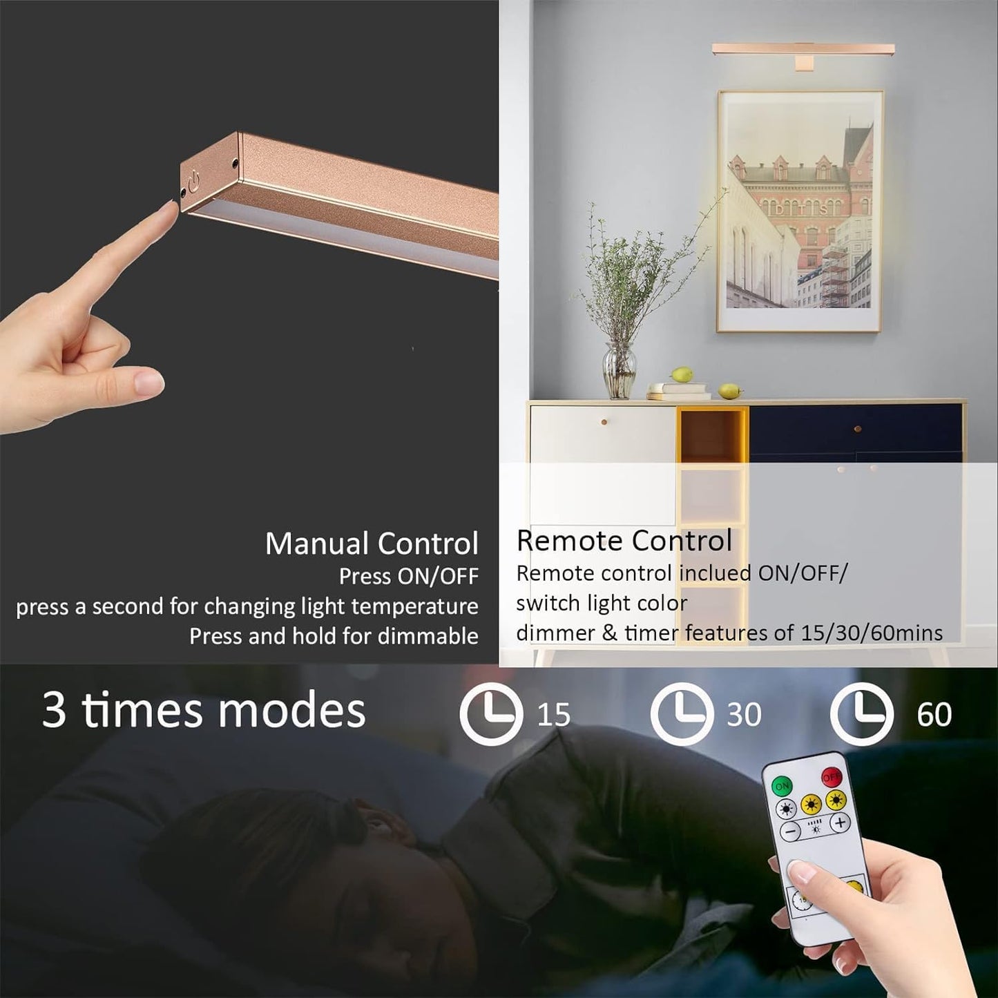 MIOBLUE Rechargeable Picture Lights with Remote, 16" Battery Operated Painting Light Display Lamp with 3 Lighting