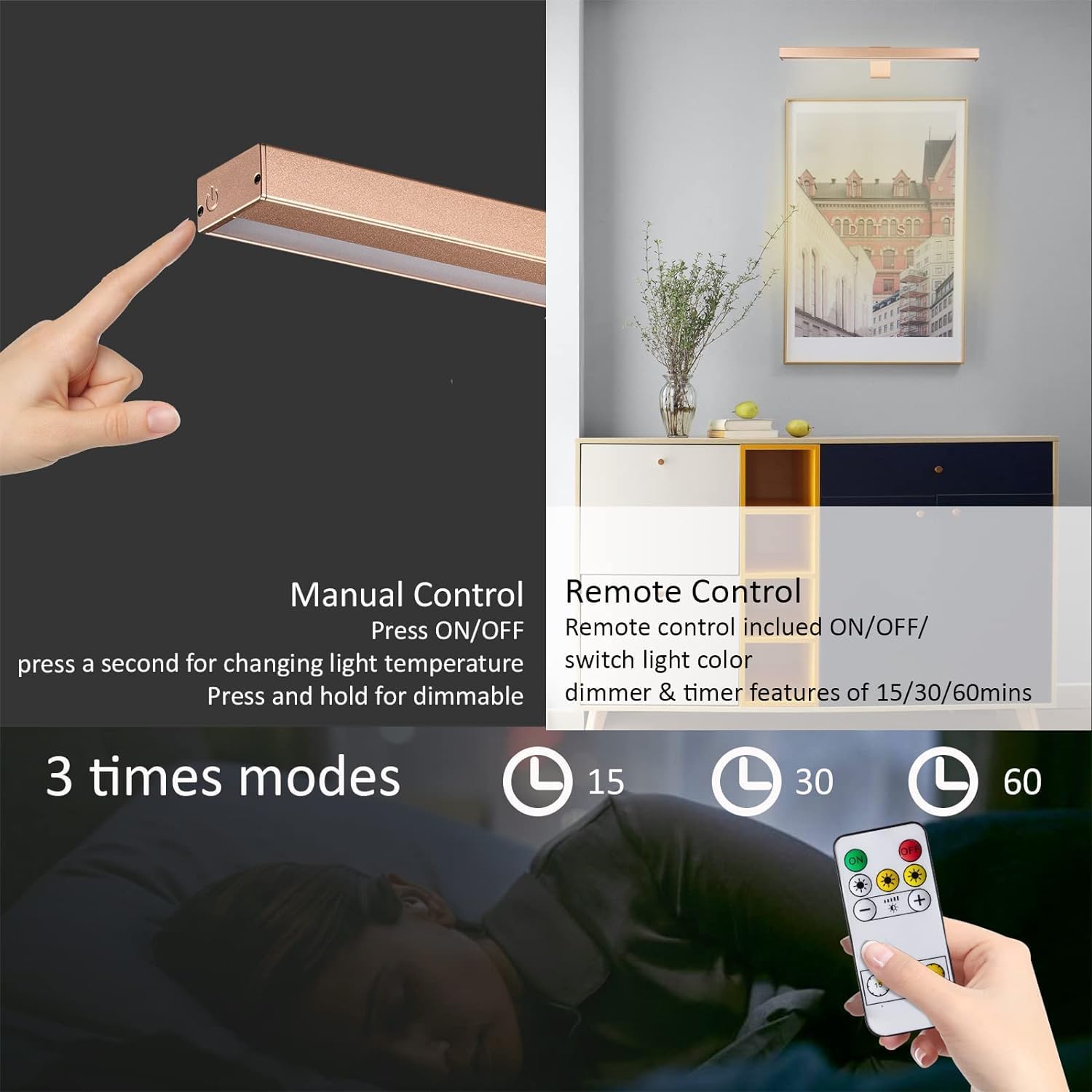 MIOBLUE Rechargeable Picture Lights with Remote, 16" Battery Operated Painting Light Display Lamp with 3 Lighting