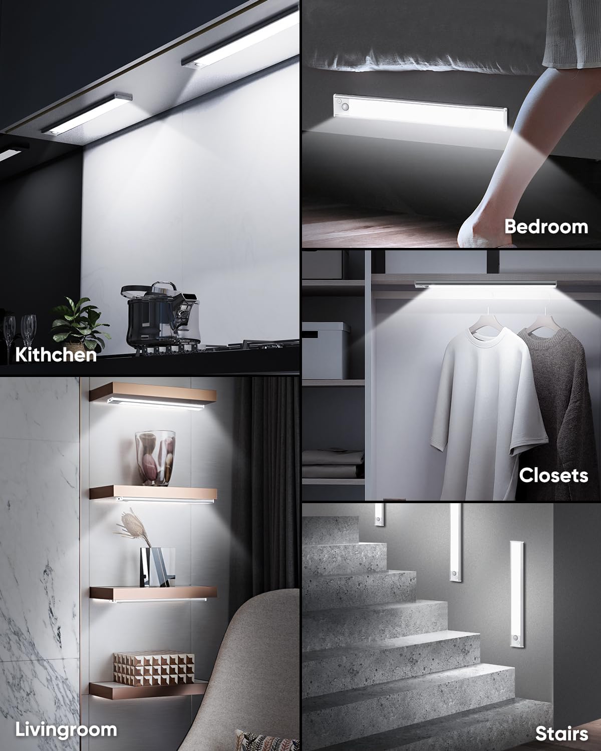 Under Cabinet Lights, 14'' LED Rechargeable Battery Operated Motion Activated Night Light Indoor, 3200mAh Magnetic