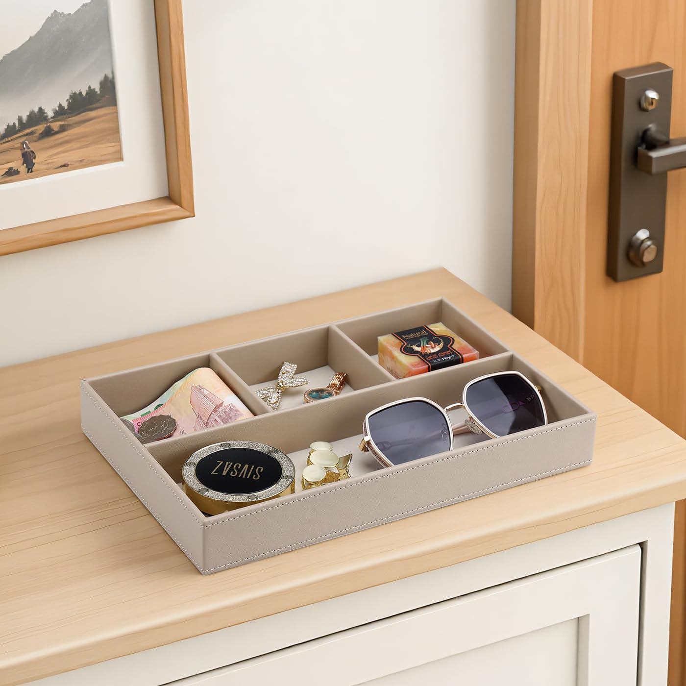 PU Leather Valet Tray / Beige