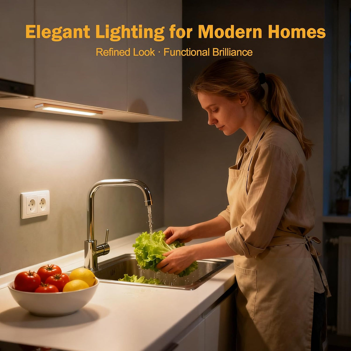 V4light Motion Sensor Cabinet Light, Rechargeable, Dimmable, 2Pcs, 9in | Gold aluminum, magnetic wireless, 1800mAh, 3