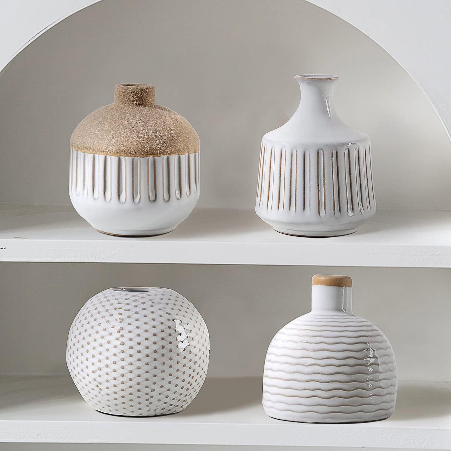 Boho Minimalist Small Ceramic Vase / Antique / Antique White / Set of 4