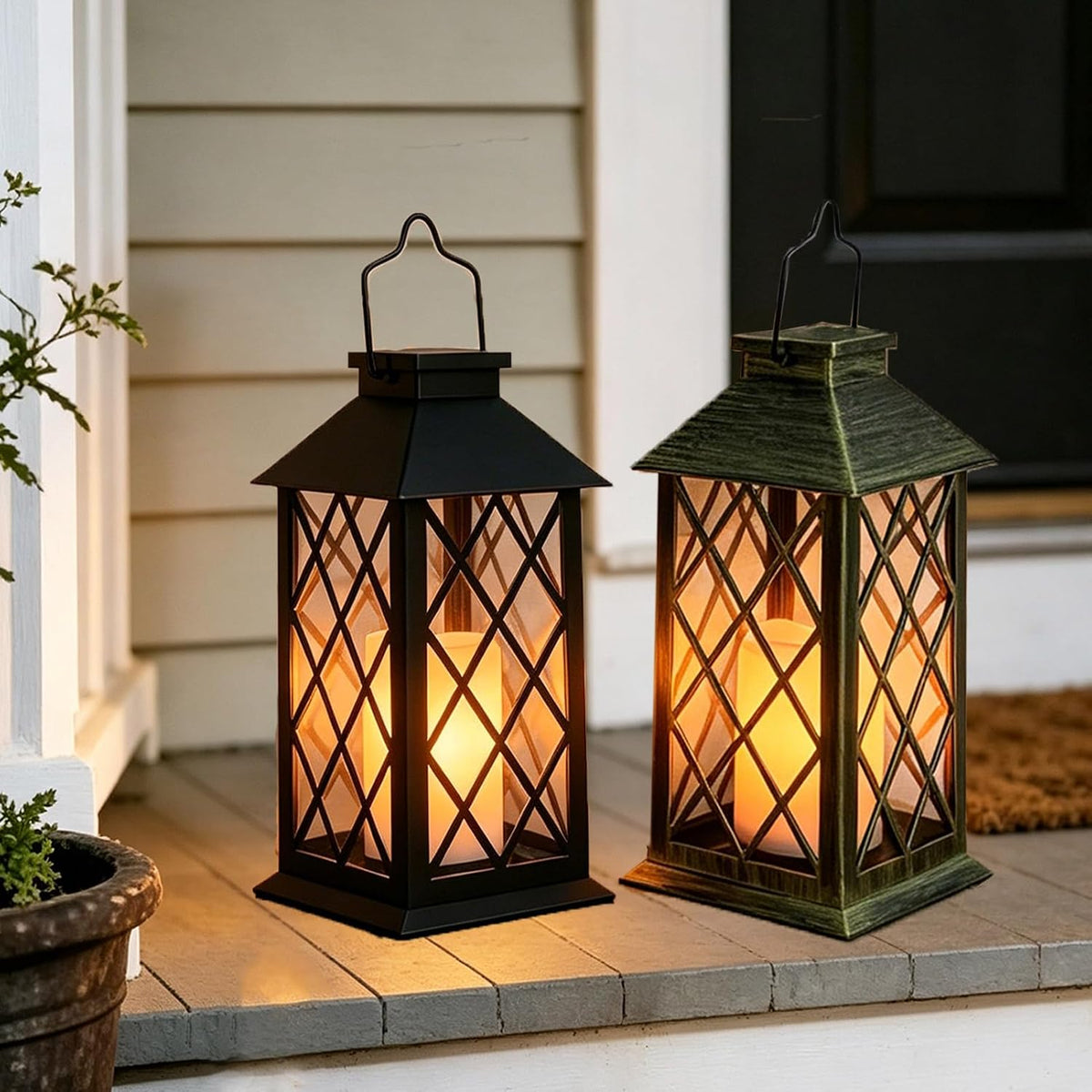 Outdoor Solar Lanterns 14'' Large Solar Lanterns Outdoor Waterproof, Bronze | Tempered Glass Outdoor Lanterns with