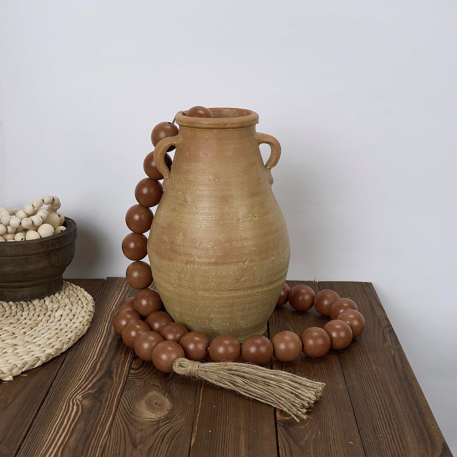 76" Long Extra Large Wood Bead Garland / 7 Brown / 76 Inches