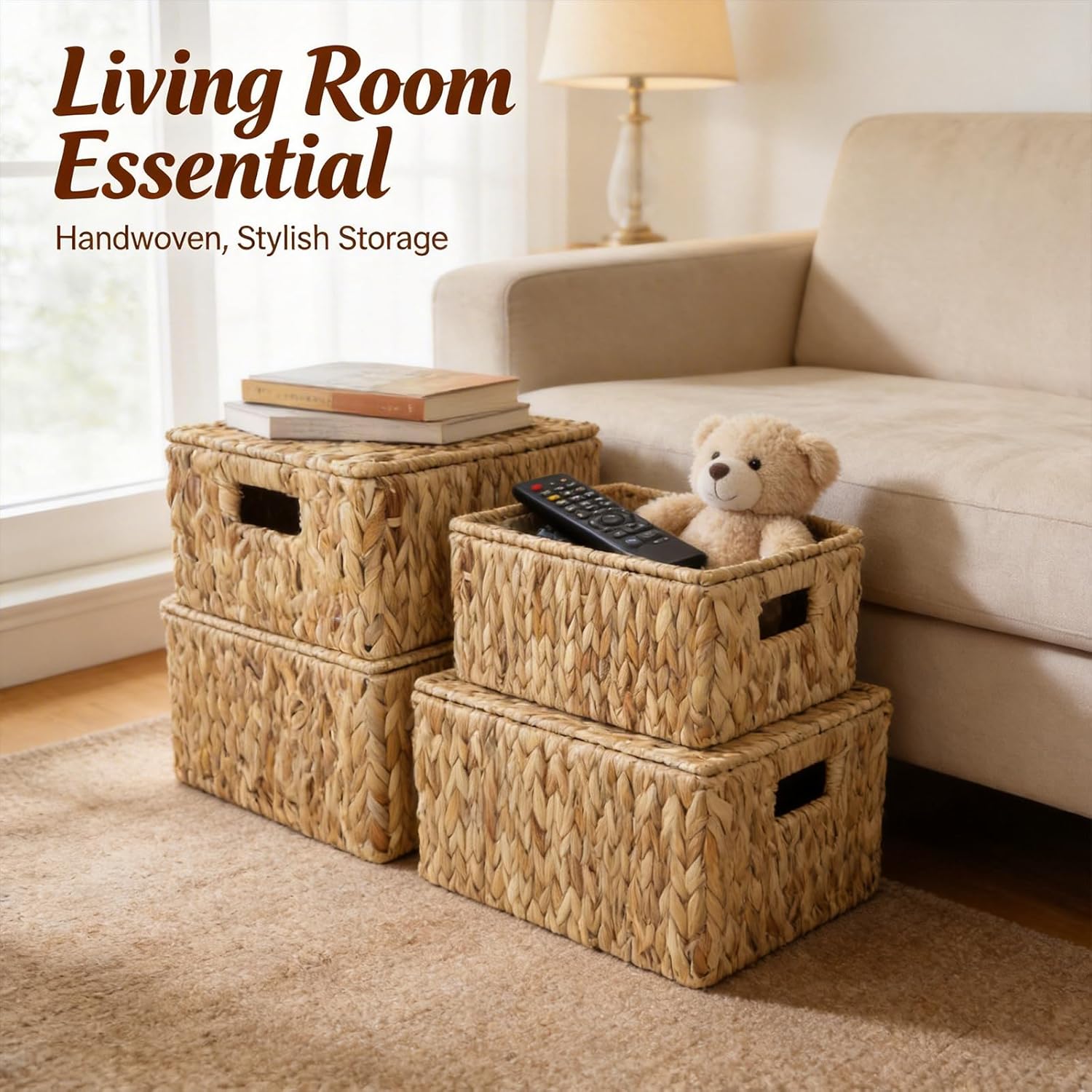 Wicker Storage Baskets / Water Hyacinth Color / Set of 3