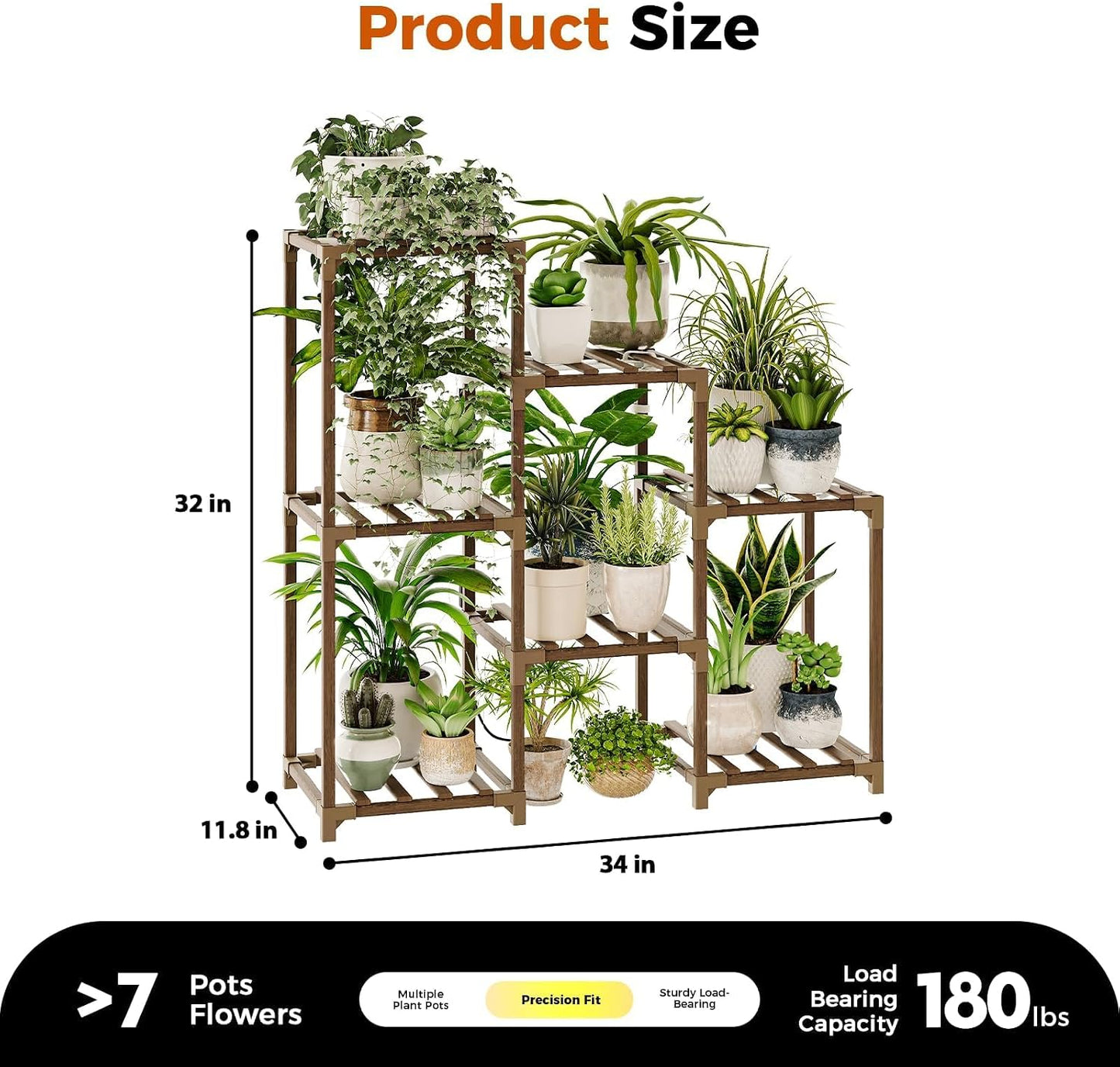 Bamworld Plant Stand with Grow Light Plant Shelf for Mutiple Pots 3 Tiers Ladder Plant Holder for Living Room Patio