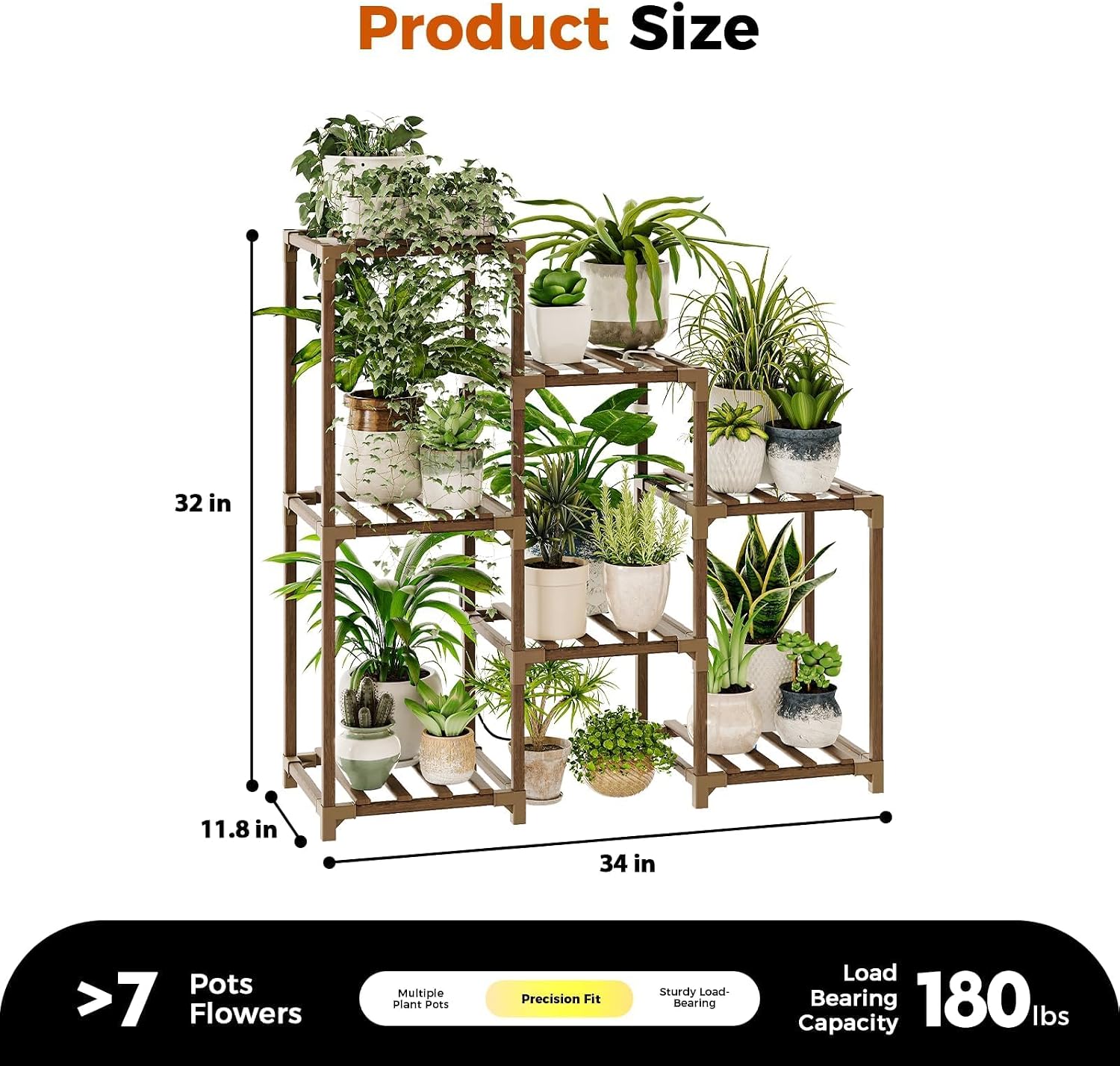 Bamworld Plant Stand with Grow Light Plant Shelf for Mutiple Pots 3 Tiers Ladder Plant Holder for Living Room Patio