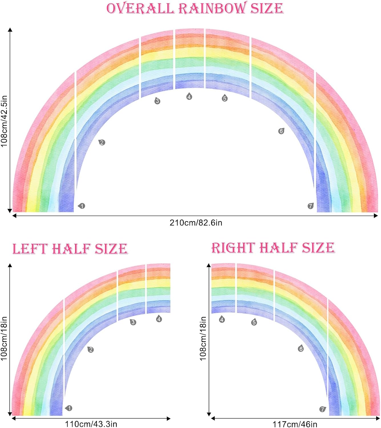 Large Rainbow Wall Stickers / Full Rainbow / 83 x 43