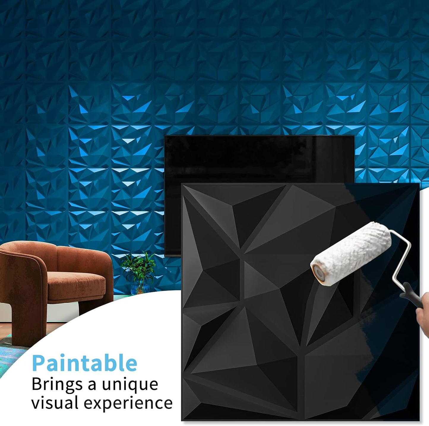 Black Wall Art PVC Panels / 11.8 x 11.8 / Frost Black / Set of 20