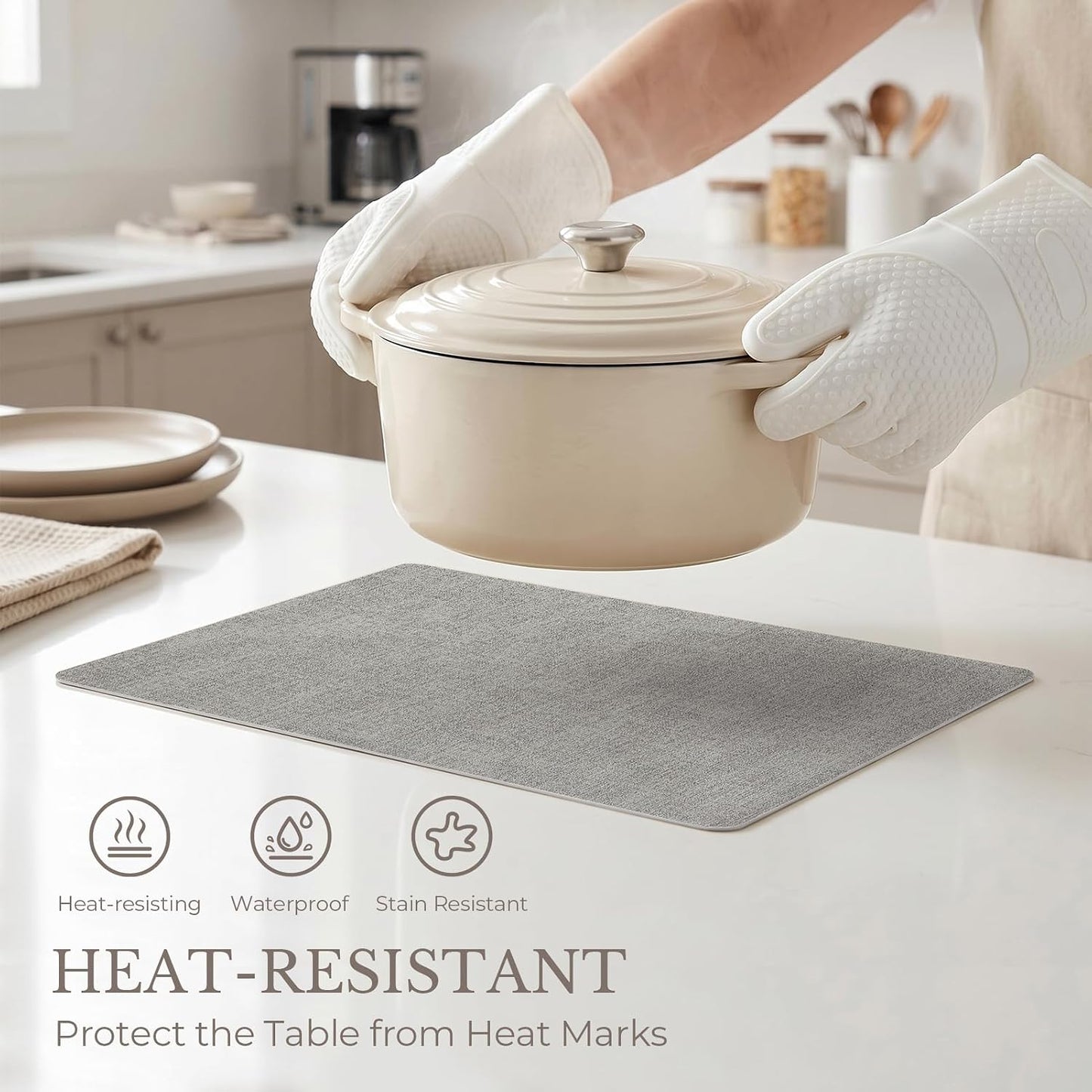 Romanstile Faux Leather Vinyl Placemats Set of 8, Light Grey | 100% Waterproof Wipeable Anti Slip Place Mats, Heat