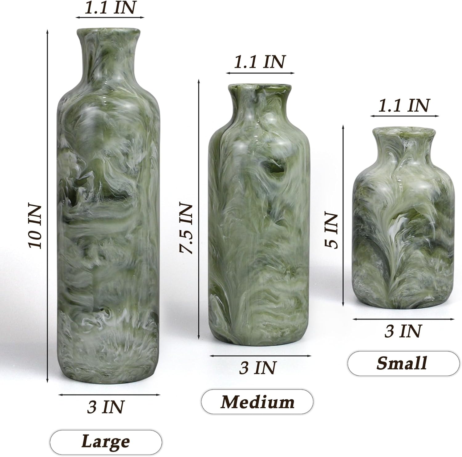 Resin 3 Piece Vase Set / Green