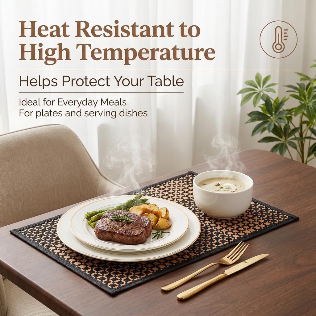 Eorbow 8 Pack Bamboo Placemats, Natural Anti-Slip Dining Table Mats, Heat-Resistant Place Mats, Japanese Style Washable