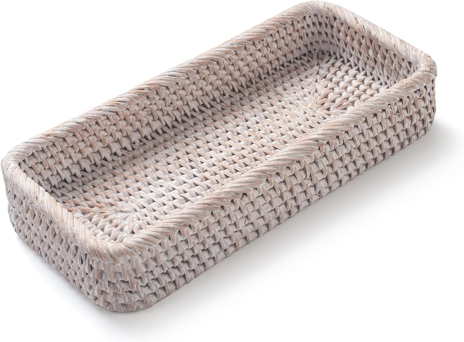 Rattan Bathroom Vanity Trays Toilet Tank Baskets Long Narrow Hand / Whitewash / 10.2 x 4.9 x 1.6