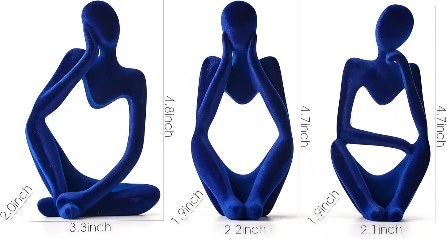 Thinker Statue Home Decor-Bookshelf & Living Room&Mantel-Collectible / Flocking Blue / Set of 3