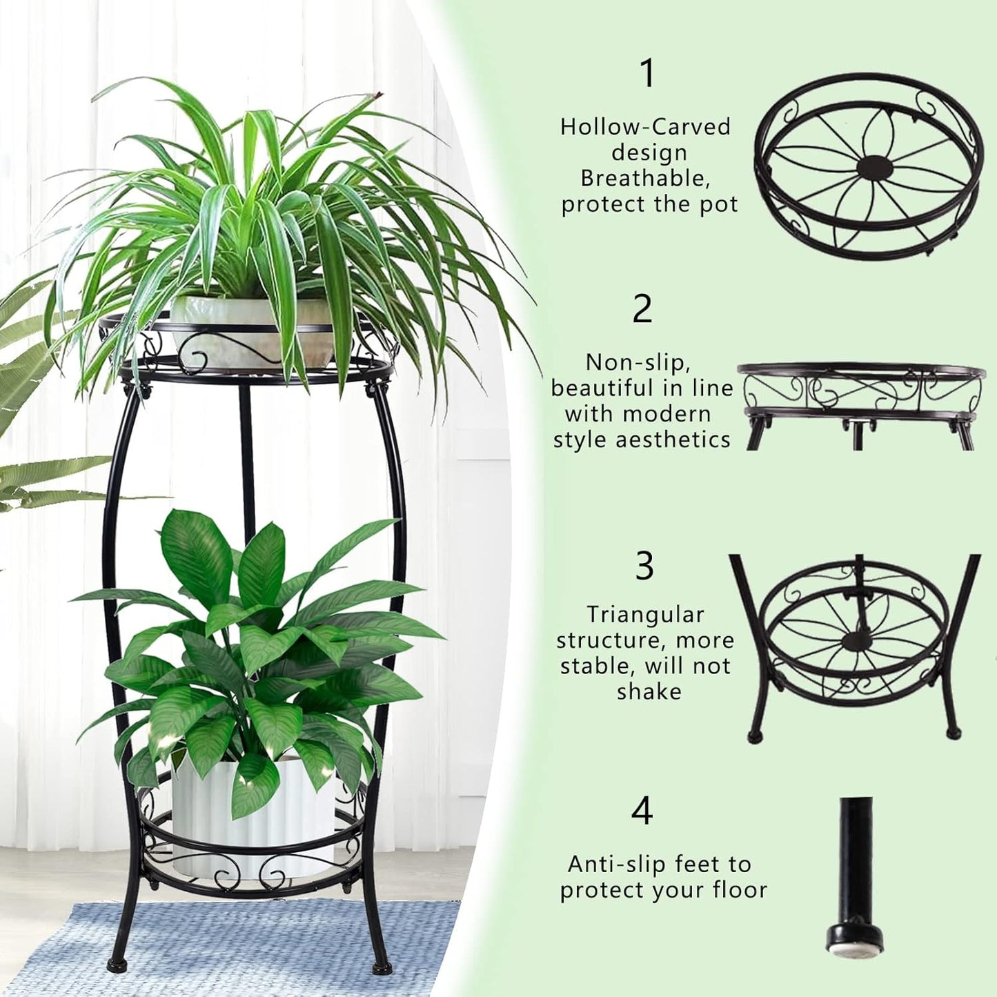 MOCORY Plant Stand Indoor Outdoor, 2 Tier 27.1" Tall Metal, Black | Sturdy Rustproof Plant Shelf with Stable 3-Leg