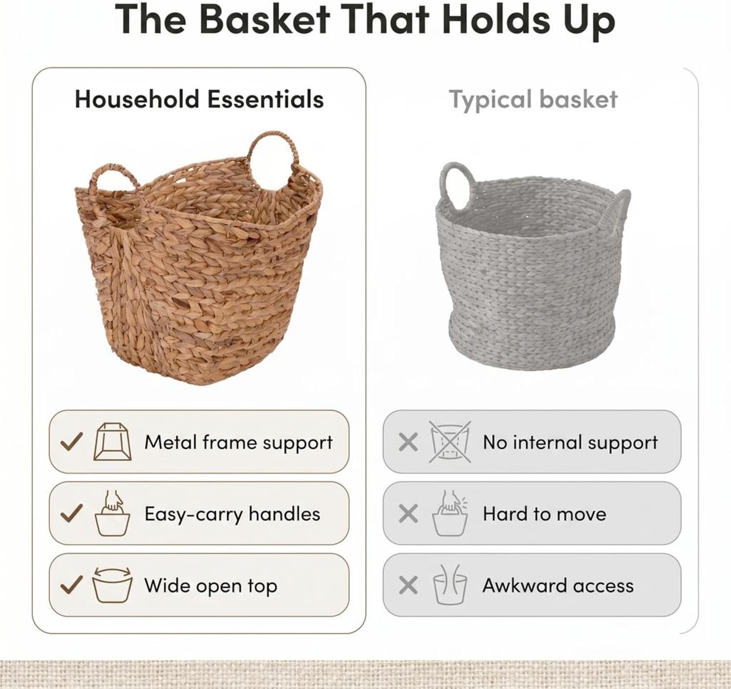 ML-4002 Tall Water Hyacinth Wicker Basket / Natural Hyacinth