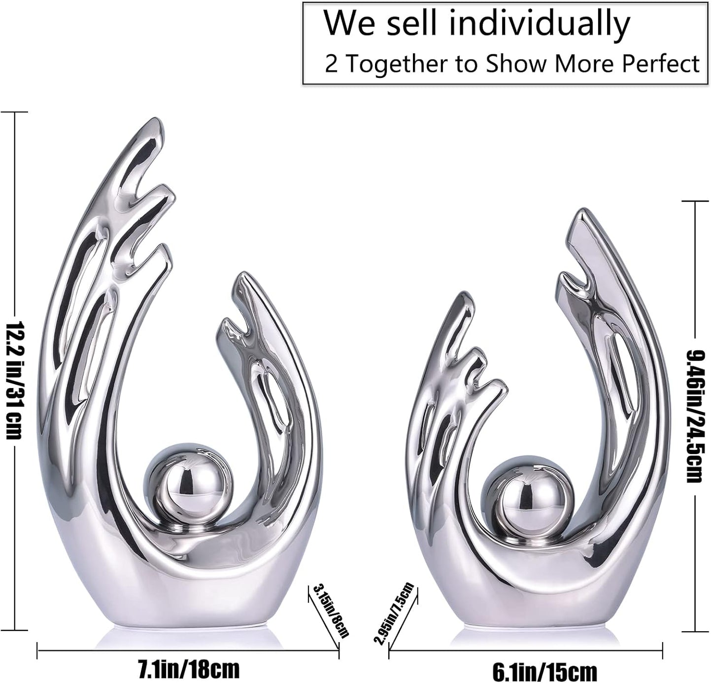 Abstract Art Ceramic Statue / Silver / Small