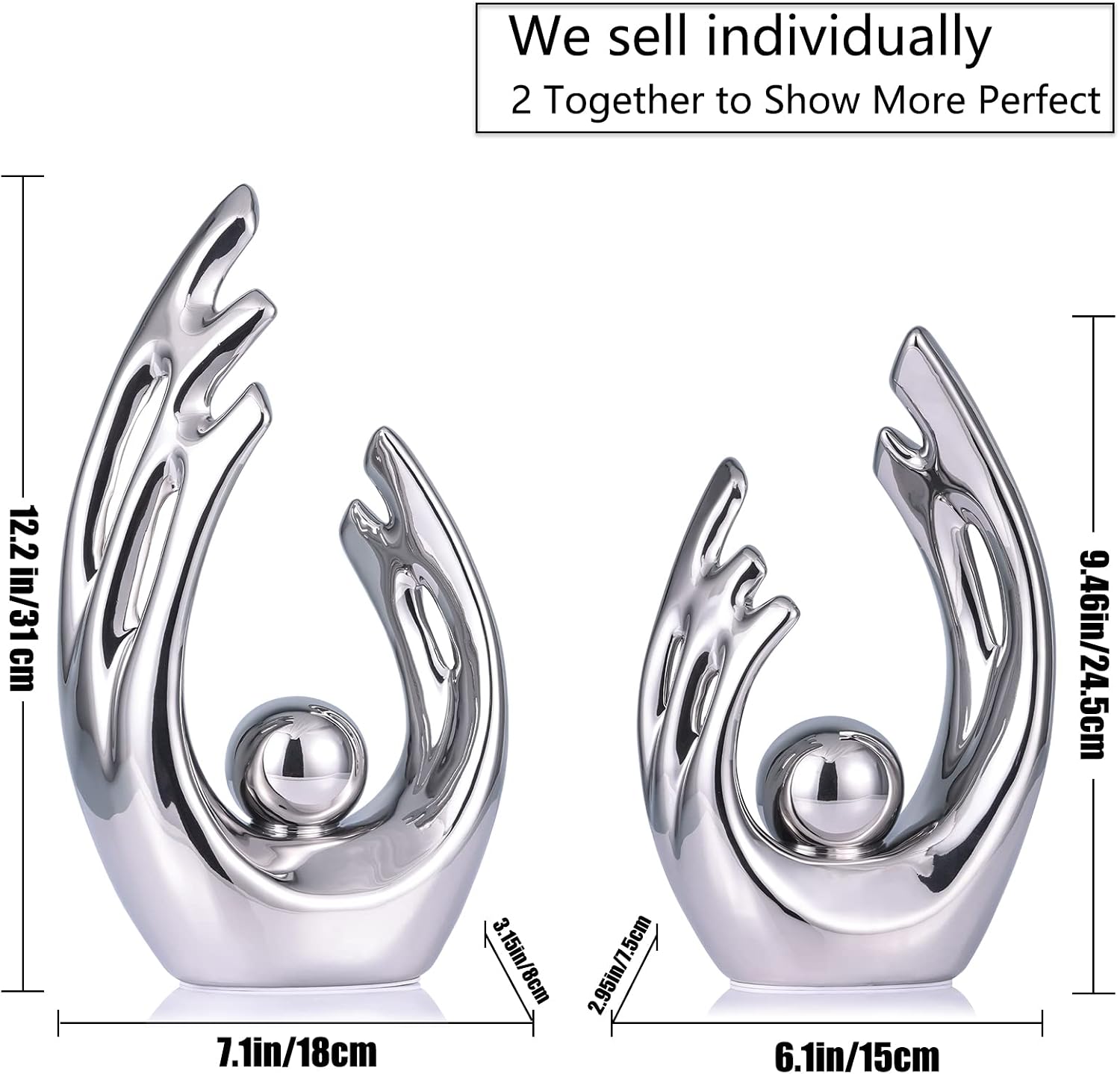 Abstract Art Ceramic Statue / Silver / Small