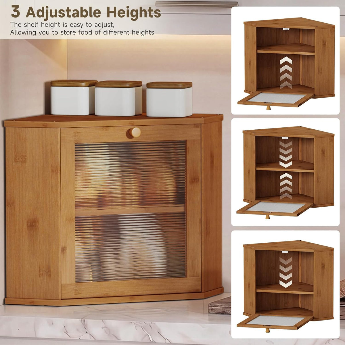 Bread Box for Kitchen Corner Countertop,Large Bread Basket (Brown, Large) | Double Layer Bamboo Bread Storage Container