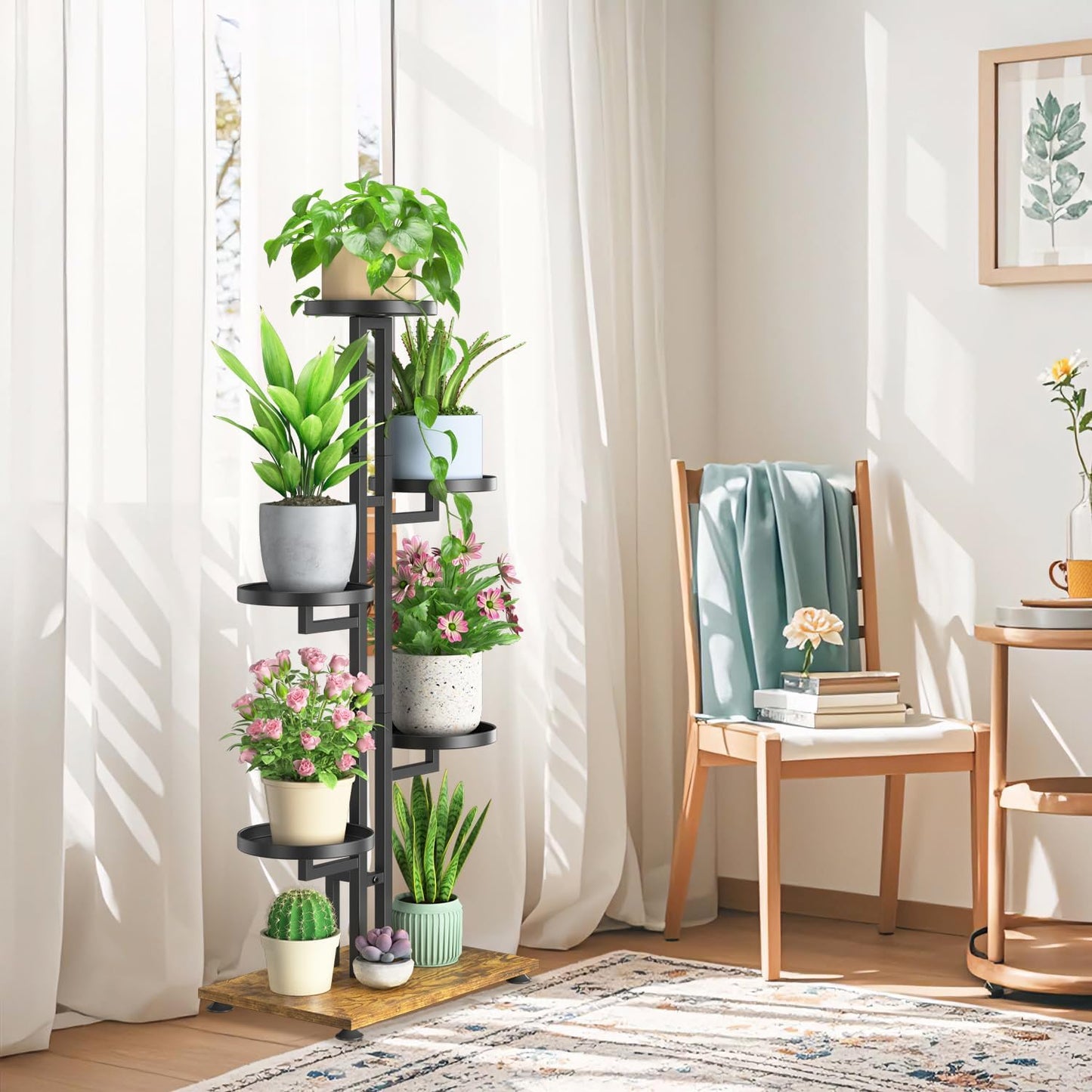 LASZOLA Plant Stand Tall Flower Holder for Indoor Corner, 5 Tier Black | Sturdy Multi Level Planter Shelf, Plant Pot